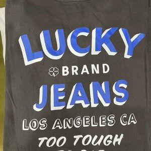 Lucky Brand Black Tee with Blue and White Accents